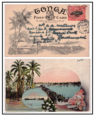 TONMGA - 1906 1d illustrated PSC to UK used at NUKUALOFA.  H&G 1 (2).