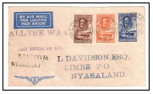 BECHUANALAND - 1934 first flight cover to Nyasaland.