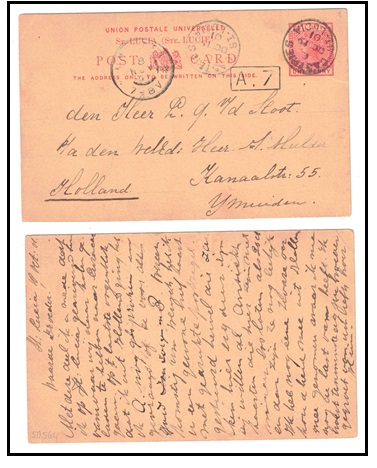 ST.LUCIA - 1883-93 1d rose PSC to Holland used at CASTRIES.  H&G 2.