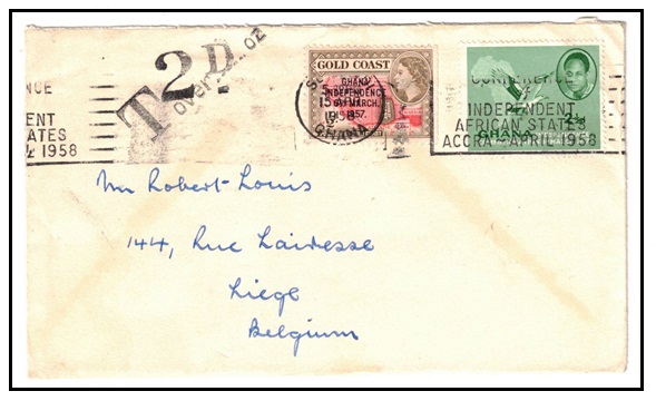 GOLD COAST - 1958 underpaid cover to Belgium with 