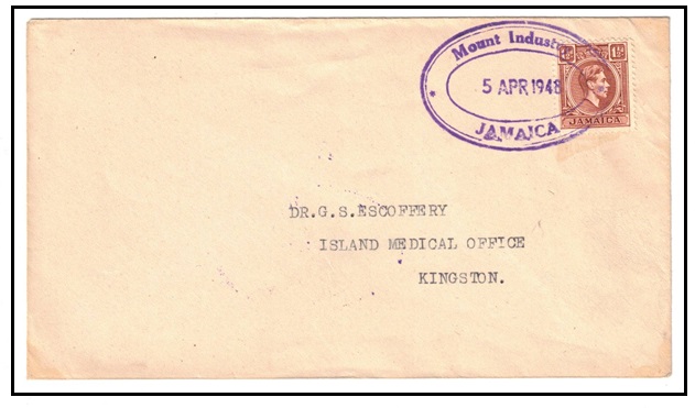 JAMAICA - 1948 1 1/2d local cover used at MOUNT INDUSTRY.