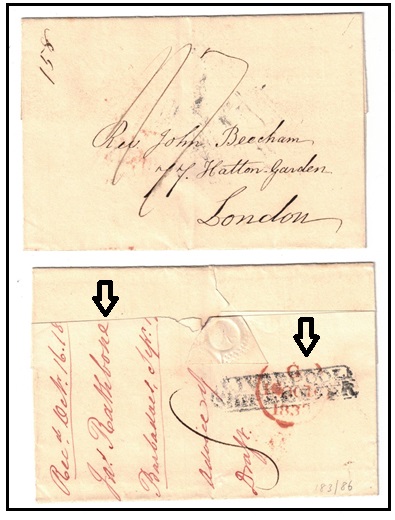 BARBADOS - 1830 outer wrapper to UK struck LIVERPOOL/SHIP LETTER on reverse.