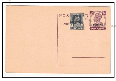 PAKISTAN - 1948 1/2a plum PSC of India overprinted SERVICE unused uprated with 3p overprint.