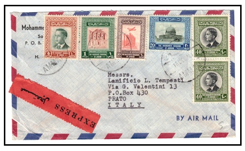 TRANSJORDAN - 1961 cover to Italy from Amaan with EXPRESS label applied.