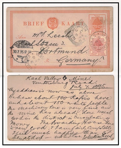 ORANGE FREE STATE - 1885 1d orange PSC uprated to Germany used at VENTERSBURG ROAD R.O.  H&G 1.