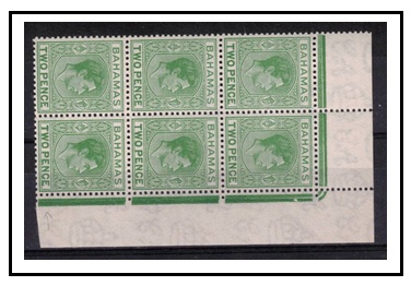 BAHAMAS - 1951 2d green U/M block of six with 