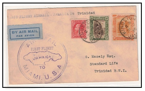 JAMAICA - 1930 first flight cover to Trinidad.