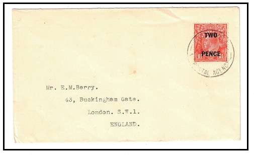 PITCAIRN ISLAND - 1932 2d on 1 1/2d Australian adhesive on cover to UK used at PITACIRN ISLAND.