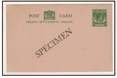 MALAYA - 1937 2c green PSC of Straits Settlements unused with SPECIMEN applied.  H&G 36.