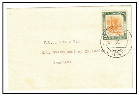 CYRENAICA EMIRATE - 1950 500m on local cover used at BENGHAZI CASH.