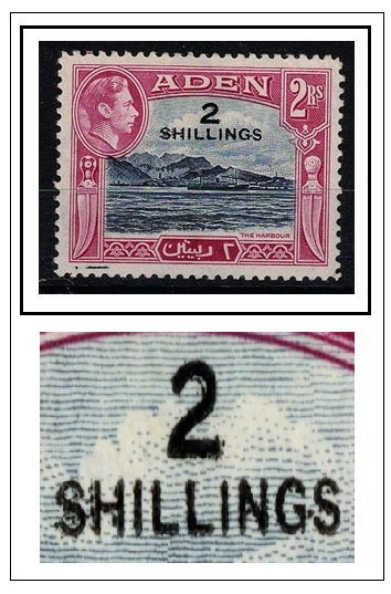 ADEN - 1951 2 shillings on 2r fine mint with traces of DOUBLE OVERPRINT.  SG 41.