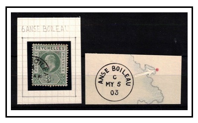 SEYCHELLES - 1903 3c green cancelled by part ANSE BOILEAU cds.  SG 47.