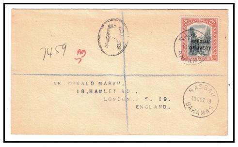 BAHAMAS - 1919 registered cover to UK bearing 5d 