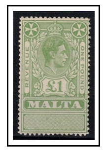 MALTA - 1945 1 green REVENUE adhesive in fine mint condition 