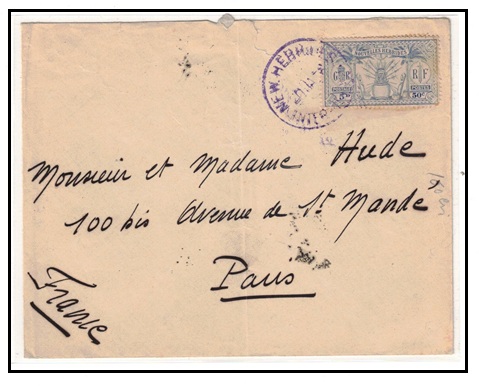 NEW HEBRIDES - 1936 5d rate cover to France cancelled NEW HEBRIDES/INTER ISLAND in violet.