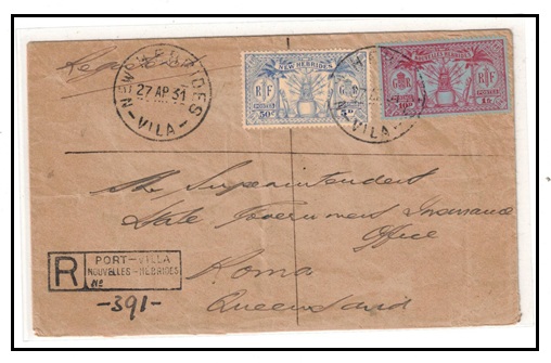 NEW HEBRIDES - 1931 1/3d rate registered 