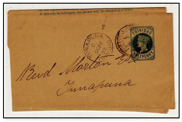 TRINIDAD AND TOBAGO - 1884 1/2d green stationery wrapper used locally at TUNA PUNA.  H&G 1.