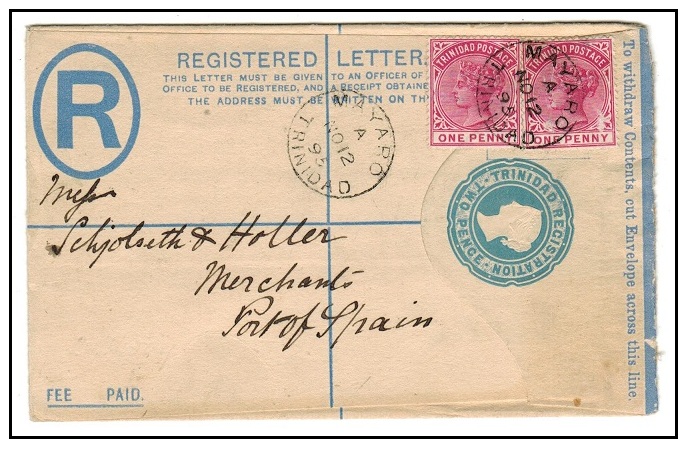 TRINIDAD AND TOBAGO - 1895 2d blue RPSE (size F) uprated and cancelled MAYARO.  H&G 7.