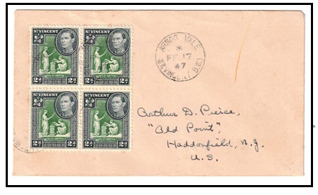 ST.VINCENT - 1947 4d rate cover to USA used at ARNOS VALE.