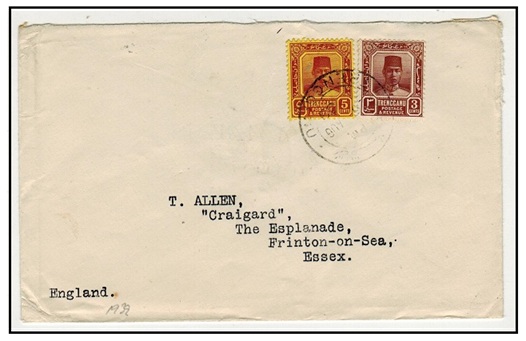 MALAYA - 1939 8c rate cover from Trengganu to UK.