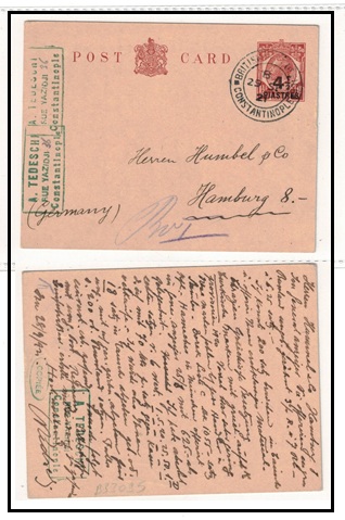 BRITISH LEVANT - 1920 4 1/2p on 1 1/2d brown PSC to Germany used at BPO/CONSTANTINOPLE.  H&G 24.