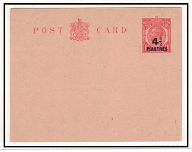 BRITISH LEVANT - 1920 4 1/2p on 1d carmine PSC unused.  H&G 23.
