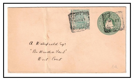 BRITISH GUIANA - 1894 1c green PSE uprated locally used at CARMICHAEL STREET.  H&G 1c.