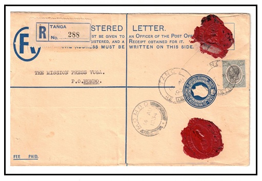 TANGANYIKA - 1926 30c blue RPSE (size H) uprated locally and used at TANGA. H&G 4.