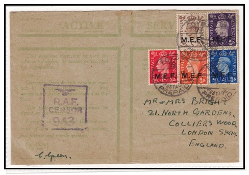 B.O.F.I.C. - 1944 use of green cross ACTIVE SERVICE censored cover with MEF set struck EGYPT/69.
