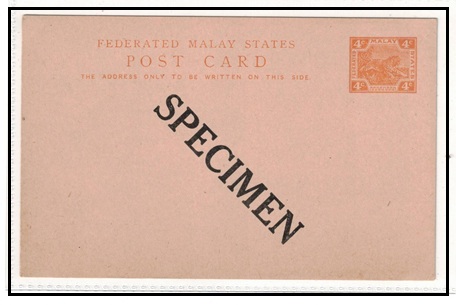 MALAYA - 1923 4c orange PSC unused SPECIMEN.  H&G 14.