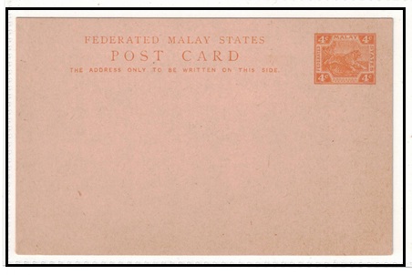 MALAYA - 1923 4c orange PSC unused.  H&G 14.