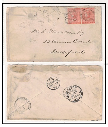 JAMAICA - 1884 8d rate cover to UK  struck 