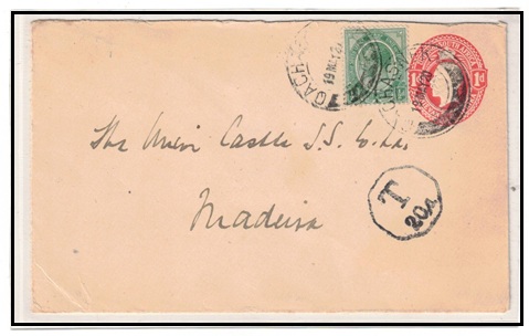 BASUTOLAND - 1920 use of South African 1d red PSE to Madeira uprated at QACHASNEK.