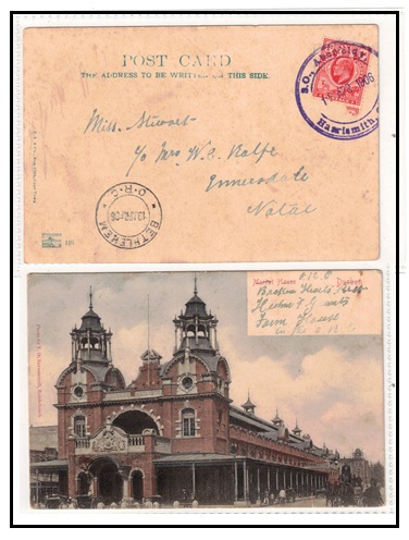 ORANGE RIVER COLONY - 1906 1d rate postcard use to Natal with 