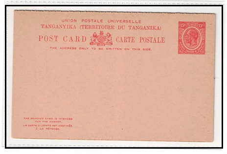 TANGANYIKA - 1927 15c + 15c red PSRC unused.  H&G 4.