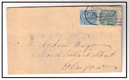 INDIA - 1883 1/2a + 4a adhesives on cover to UK cancelled OUT W/BOMBAY.