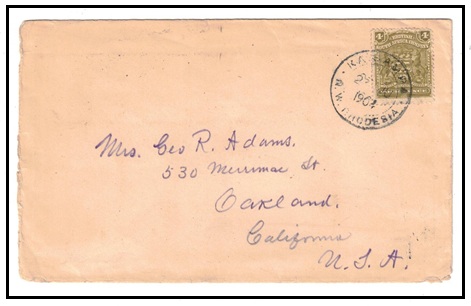 RHODESIA - 1905 4d rate cover to USA used at KASAMPA/N.W.RHODESIA.