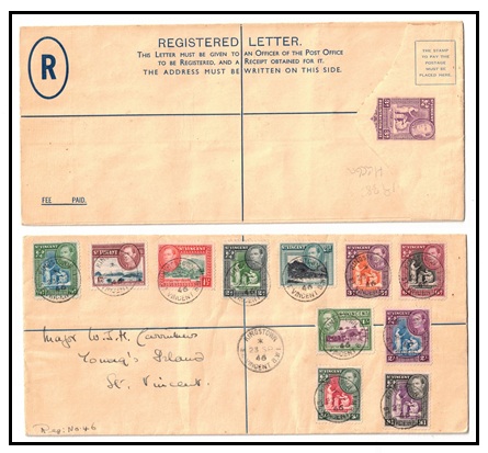 ST.VINCENT - 1938 3d violet RPSE (size H2) used locally with original set of 1 applied. H&G 6a.