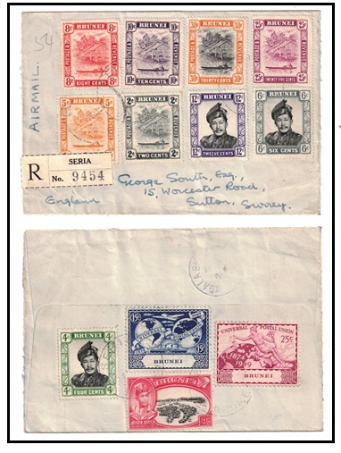 BRUNEI - 1949 multi franked registered cover to UK used at SERIA.