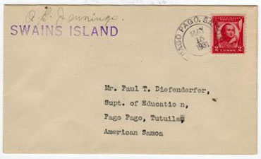 TOKELAU - 1931 SWAINS ISLAND cover to American Samoa.