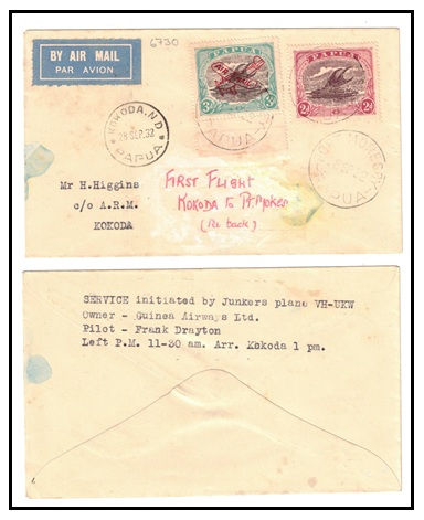 PAPUA - 1932 first flight cover to Kokoda.