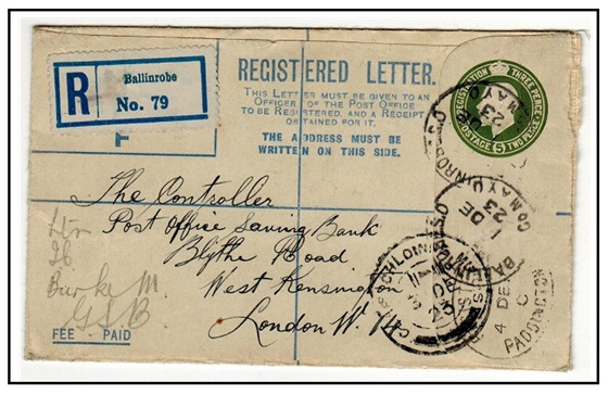 IRELAND - 1923 5d olive-green RPSE (size F) used at BALLINROBE S.O.  H&G 3.