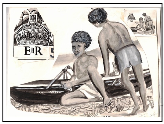 NEW HEBRIDES - 1960 (circa) unaccepted design PHOTOGRAPHIC PROOF and original pen drawing.