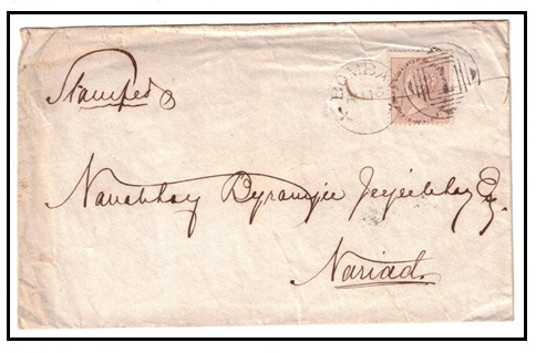 INDIA - 1880 (circa) local cover bearing 1a brown tied BOMBAY-1.