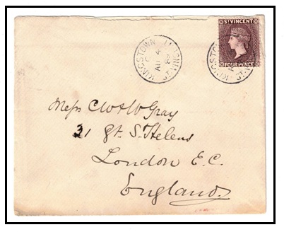 ST.VINCENT - 1889 4d rate cover to UK used at KINGSTOWN.