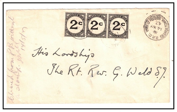 BRITISH GUIANA - 1947 local stampless cover with 2c black 