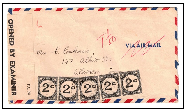 BRITISH GUIANA - 1948 inward censor cover from Trinidad with 2c (x5) 