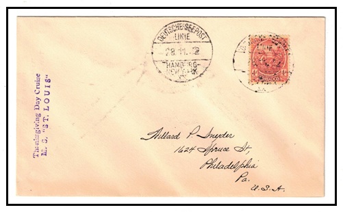 BARBADOS - 1932 4d rate maritime cover to USA struck 