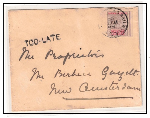 BRITISH GUIANA - 1900 2c rate local cover cancelled TPO RAILWAYS with 