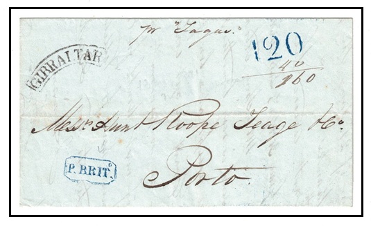 GIBRALTAR - 1841 outer wrapper Portugal struck 
with curved GIBRALTAR strike in black.
